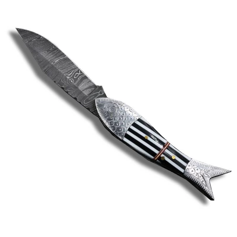Couteau De Poche Damas Avec Manche Poisson 1 Couteau De Poche Damas Avec Manche Poisson