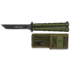 Couteau Papillon K25 Lame Revêtement Titane Manche Vert