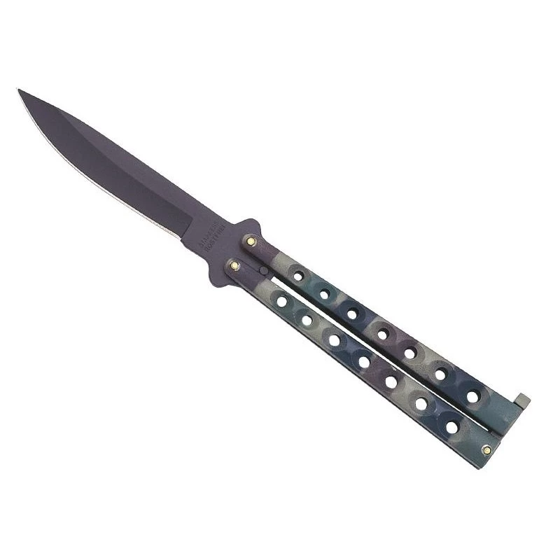 Couteau Papillon Keen Blades - Manche Camouflage 12.5cm à Trous 1 Couteau Papillon Keen Blades - Manche Camouflage 12.5cm à Trous