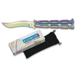 Couteau Papillon Rainbow Lame Vague 10cm