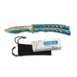 Couteau Papillon Rainbow Manche Courbé Ajouré 02127