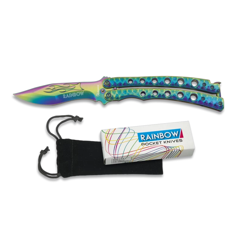 Couteau Papillon Rainbow Manche Courbé Ajouré 02127 1 Couteau Papillon Rainbow Manche Courbé Ajouré 02127
