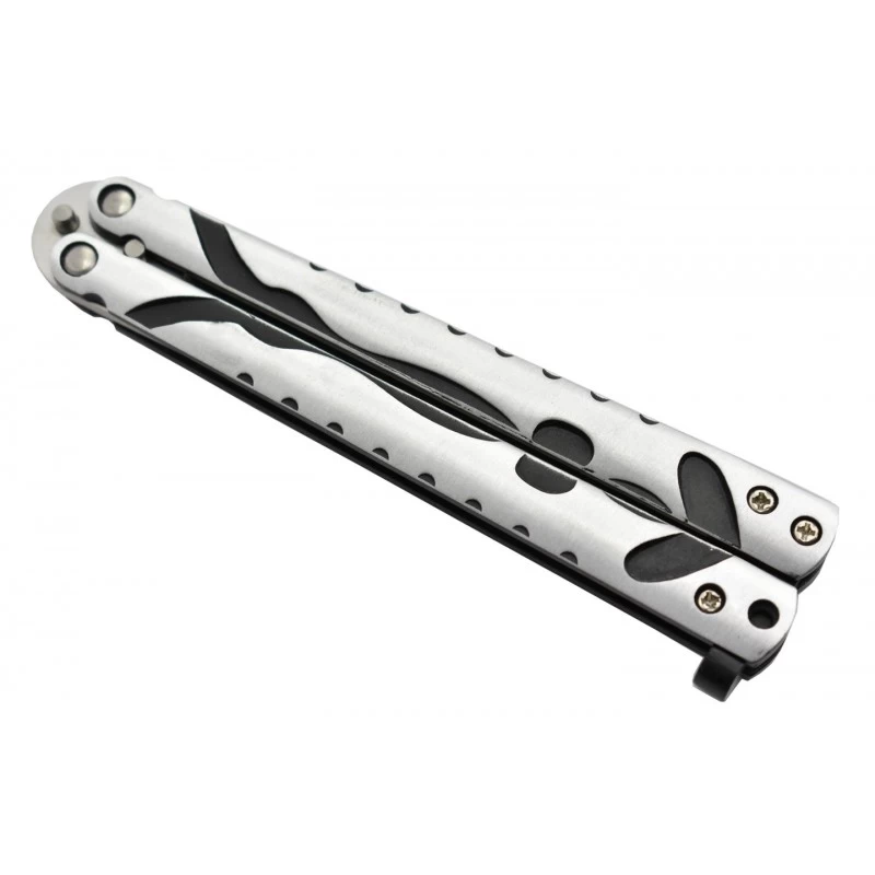 Couteau Papillon Razor Blade Alu Noir Silver 2 Couteau Papillon Razor Blade Alu Noir Silver – Image 2