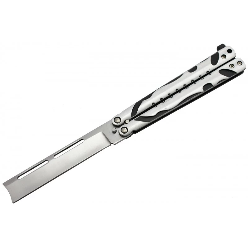 Couteau Papillon Razor Blade Alu Noir Silver 1 Couteau Papillon Razor Blade Alu Noir Silver