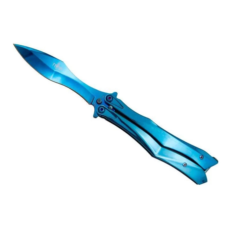 Couteau Papillon Third 13.5cm Tout Inox Bleu 1 Couteau Papillon Third 13.5cm Tout Inox Bleu