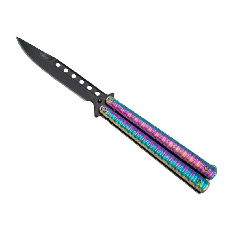 Couteau Papillon Third 13cm Inox Arc En Ciel 1 Couteau Papillon Third 13cm Inox Arc En Ciel