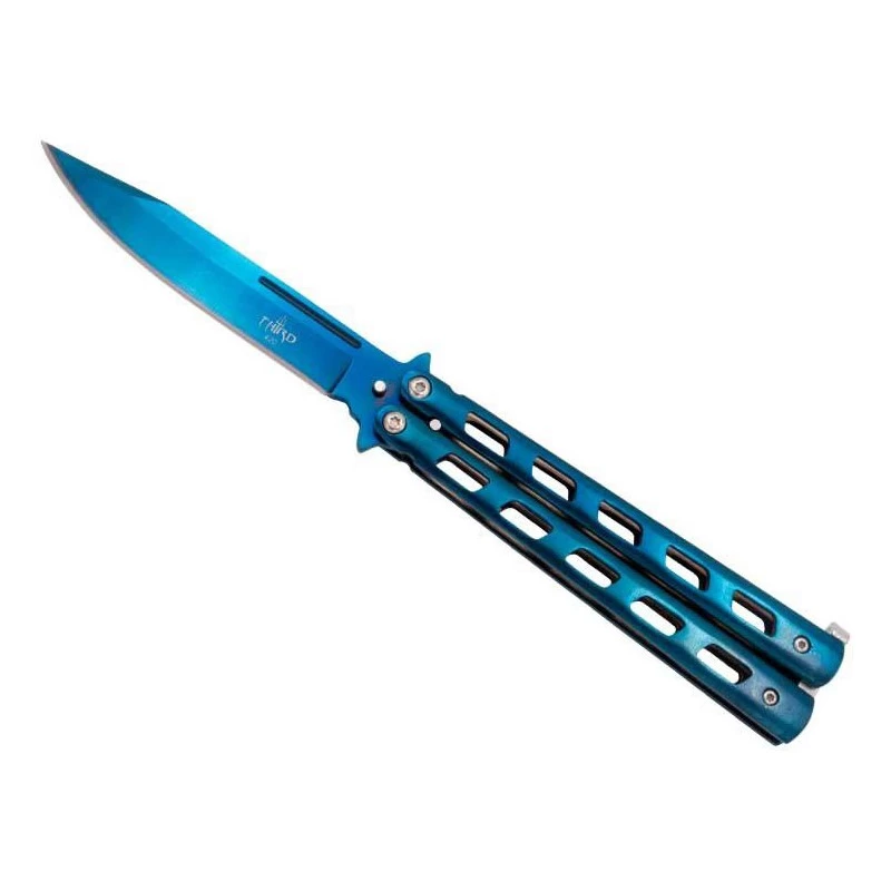 Couteau Papillon Third 13cm Inox Bleu 1 Couteau Papillon Third 13cm Inox Bleu