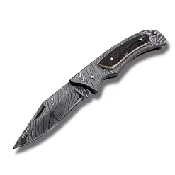 Couteau Pliant Avec Manche Damas Et Bois De Cerf