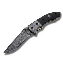 Couteau De Poche Damas Manche Noir