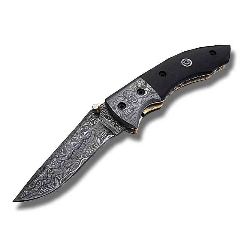 Couteau De Poche Damas Manche Noir 1 Couteau De Poche Damas Manche Noir